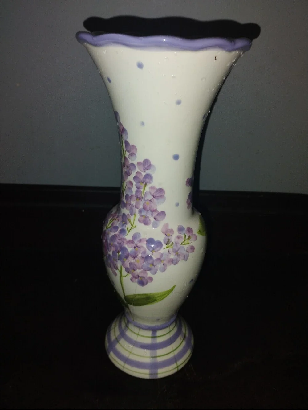 Hand-Painted Ceramic Vase with Purple Floral Design